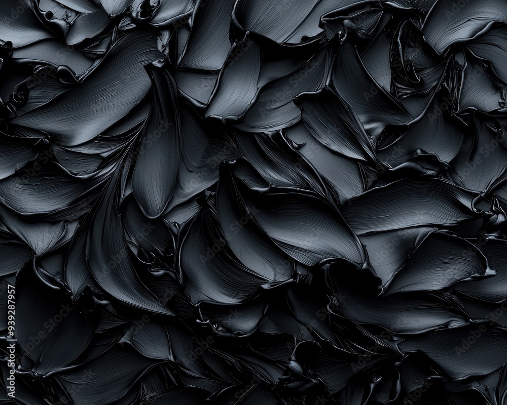 Obraz premium Abstract Dark Black Brush Strokes Texture with Layered Shapes and Shadows