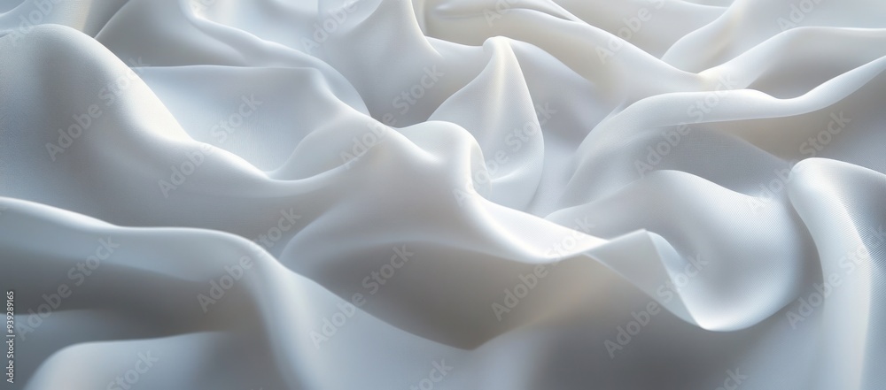 White fabric, wavy cloth background, close-up of white fabric with texture and soft waves White fabric, wavy cloth background, close-up of white fabric with texture and soft waves