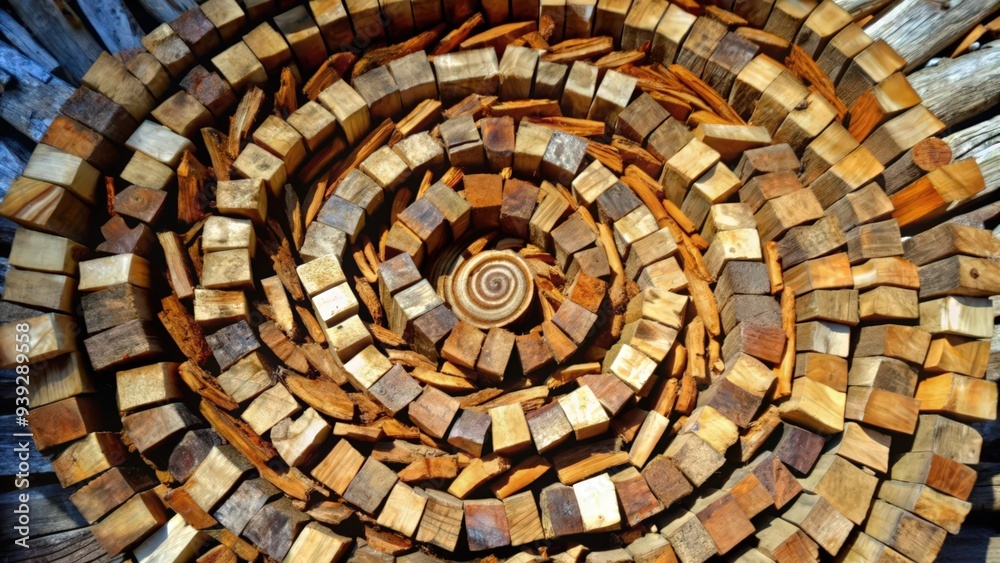 Fototapeta premium Circular Pattern of Wood Pieces in Various Sizes