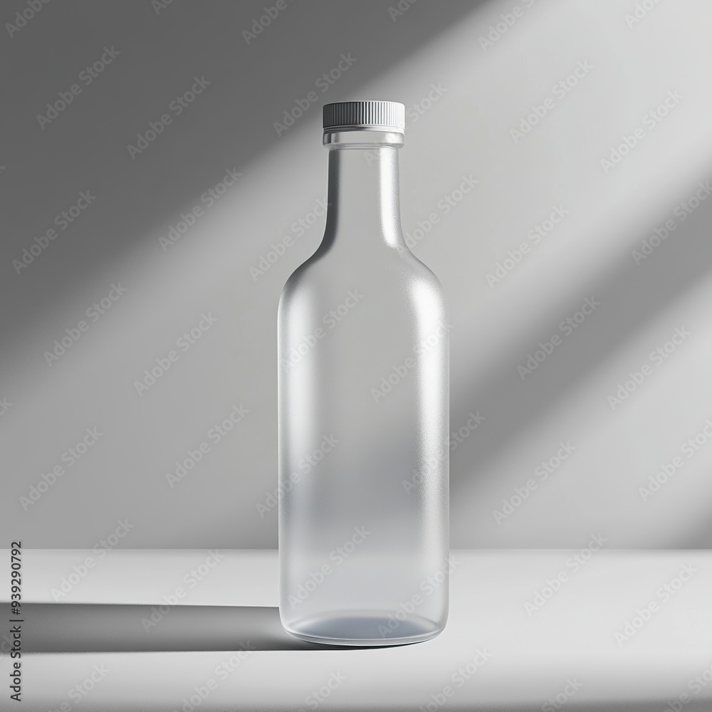Frosted glass bottle with white cap on a white background. Frosted glass bottle with white cap on a white background.