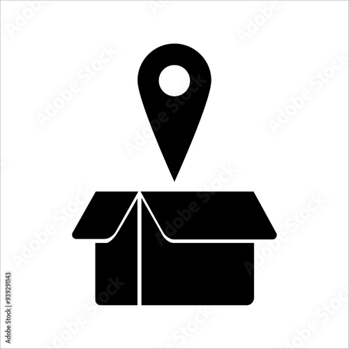 Package delivery location vector icon. Map boxes and pins filled flat signs for mobile concept and web design. Cargo logistics address glyph icon. Symbol, logo illustration. Vector graphics.