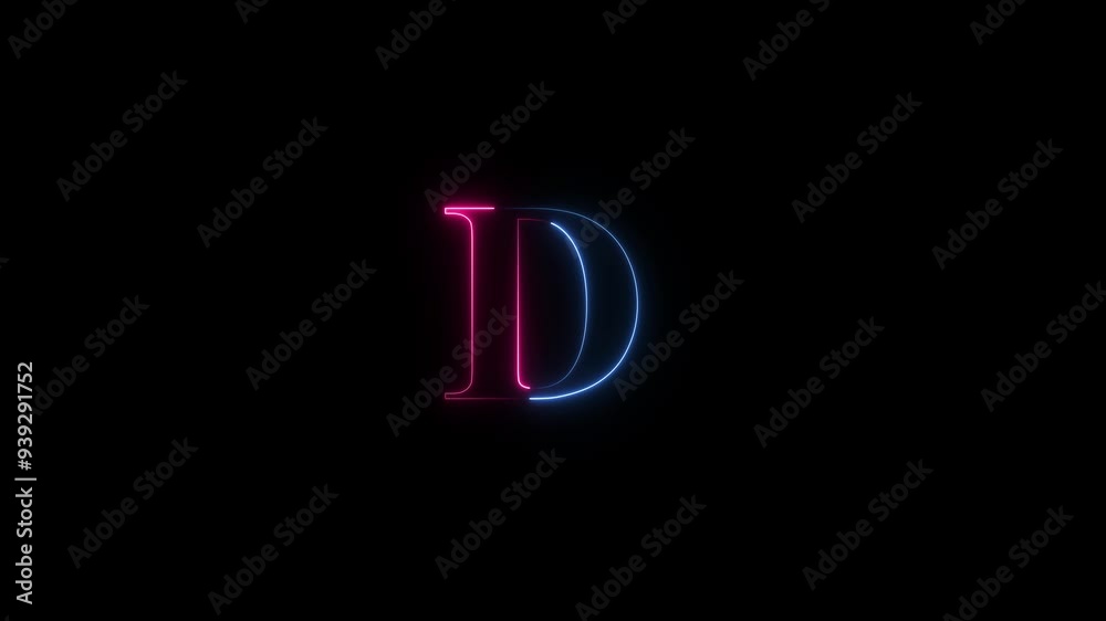 Glowing neon effect with letter D alphabet on black background. video footage. 4k animation Glowing neon effect with letter D alphabet on black background. video footage. 4k animation