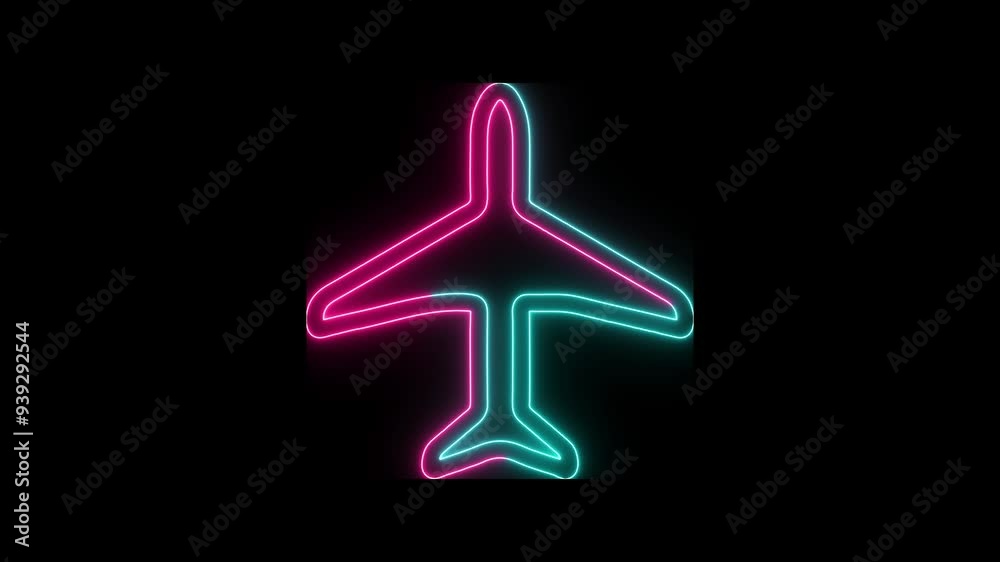 Glowing neon line Mountain airplane icon isolated on black background. 4K Video motion graphic animation. Glowing neon line Mountain airplane icon isolated on black background. 4K Video motion graphic animation.