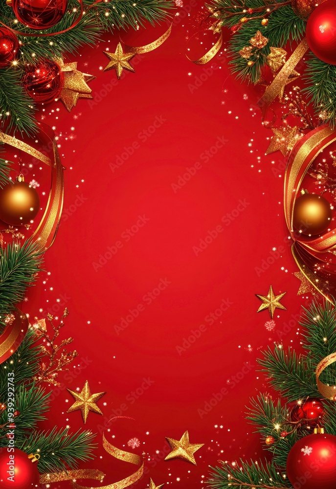Vertical wallpaper for christmas season celebration background. Christmas decoration frame with golden ribbon and stars Vertical wallpaper for christmas season celebration background. Christmas decoration frame with golden ribbon and stars