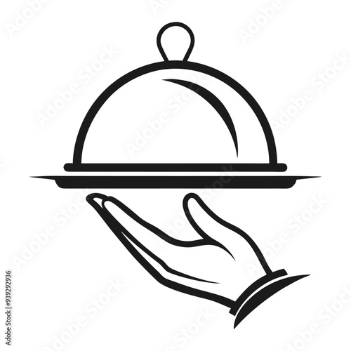 Simple vector logo of a hand holding an open platter with food, featuring smoke rising above, set against a white background