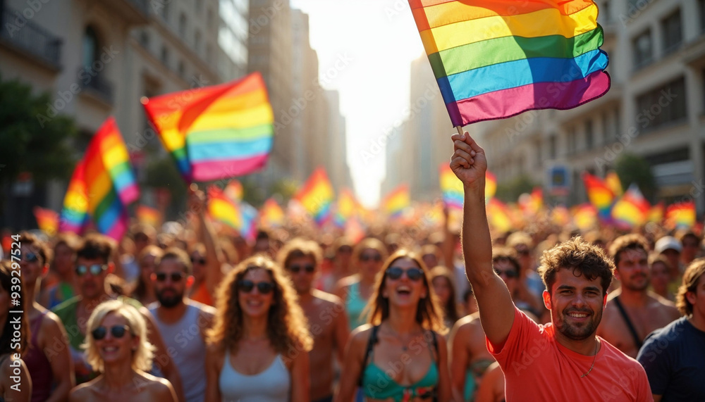 Among the streets, hundreds of people march with LGBTQ flags in the pride parade
Among the streets, hundreds of people march with LGBTQ flags in the pride parade