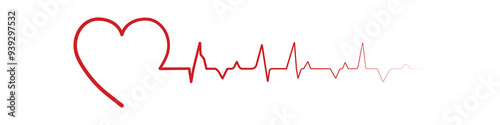 red heartbeat line vector isolated on white	