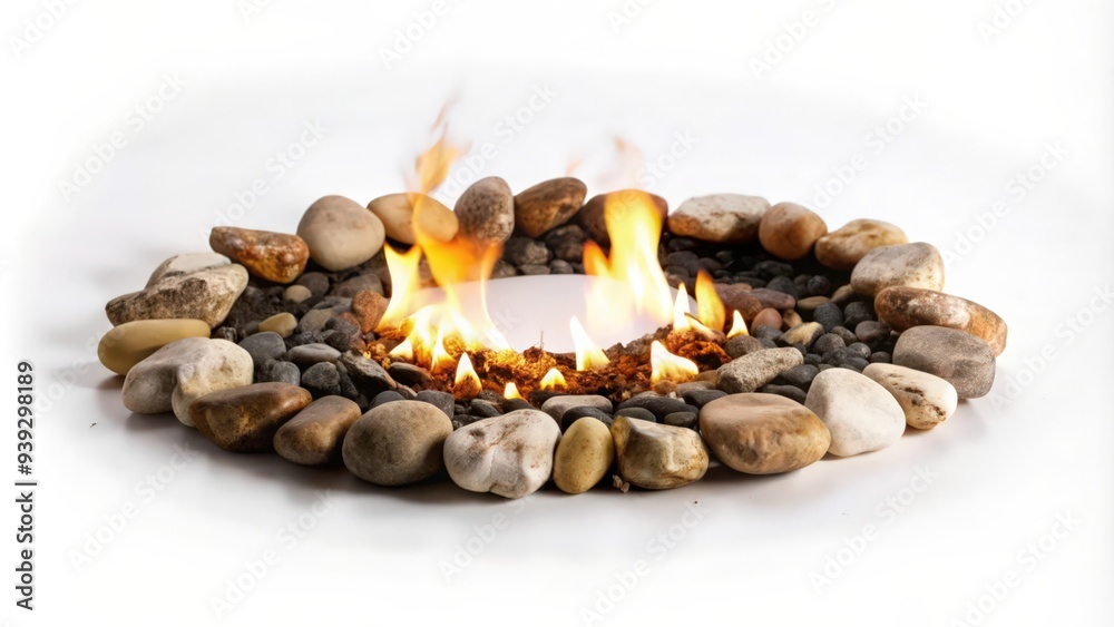Obraz premium Small fire burning within a circle of smooth rocks