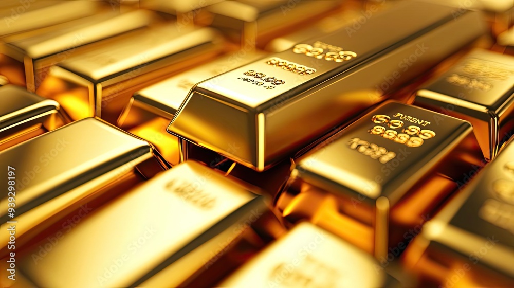 Close-up of shining gold bars stacked with precision, showcasing their luxury and wealth. Ideal for finance and investment themes. Close-up of shining gold bars stacked with precision, showcasing their luxury and wealth. Ideal for finance and investment themes.