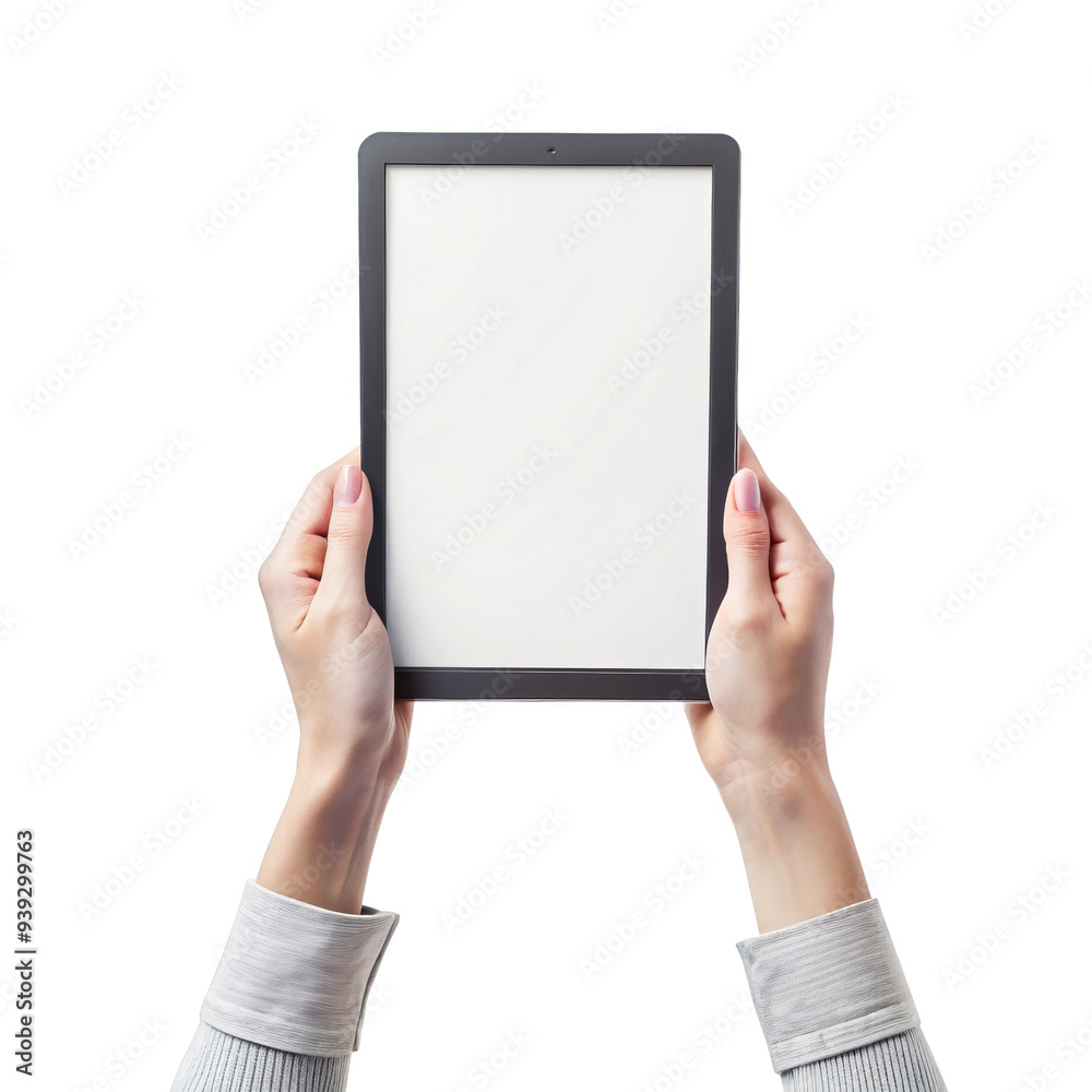 Hands Holding a Tablet with Blank Screen on a Transparent Background Hands Holding a Tablet with Blank Screen on a Transparent Background
