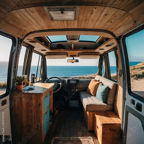 Cozy Van Workspace With Ocean View