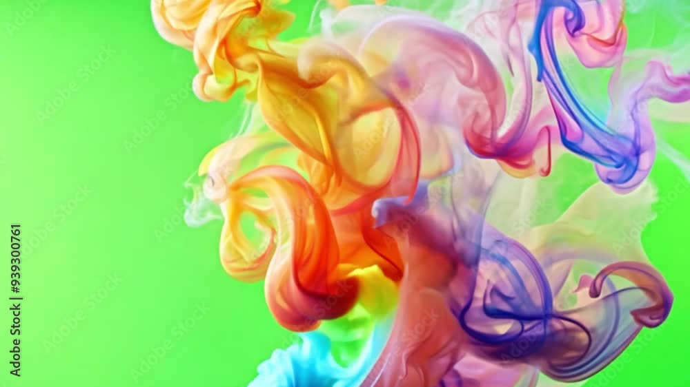 Rainbow smoke effect. Colorful smoke splash animation effect frame overlay isolated on green screen background. colorful rainbow smoke powder explosion fluid ink particles slow motion. Rainbow smoke effect. Colorful smoke splash animation effect frame overlay isolated on green screen background. colorful rainbow smoke powder explosion fluid ink particles slow motion.