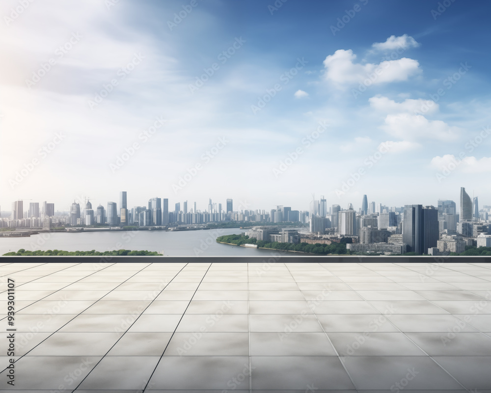 Modern cityscape with skyline and perspective floor Modern cityscape with skyline and perspective floor