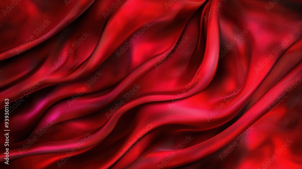 Elegant Close-up of Luxurious Red Silk Fabric with Gentle Waves in Soft Lighting Elegant Close-up of Luxurious Red Silk Fabric with Gentle Waves in Soft Lighting