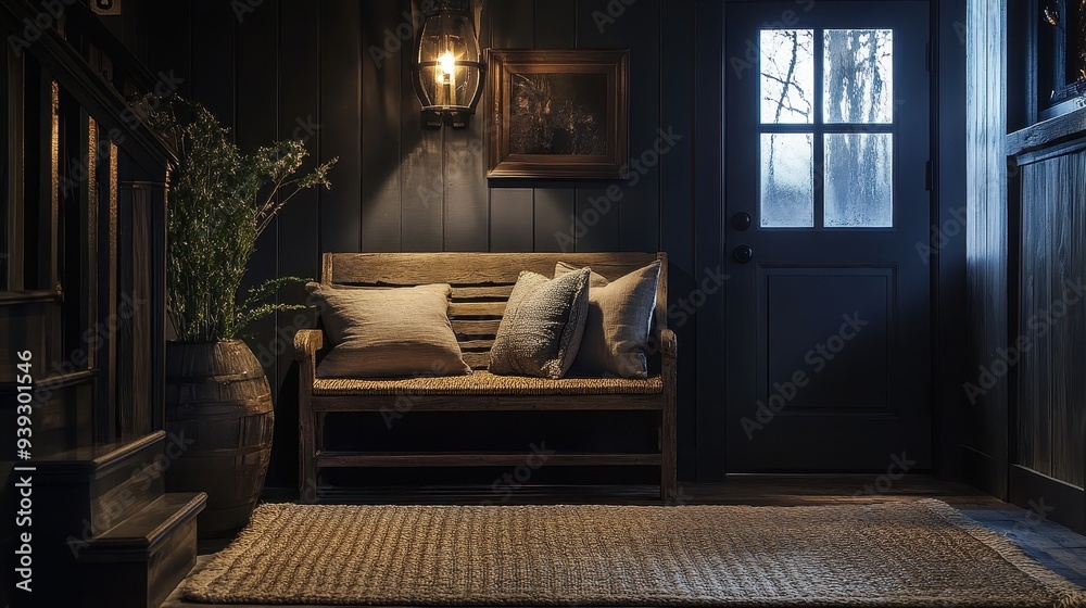 Fototapeta premium Rustic Interior Design with Wooden Bench and Natural Light