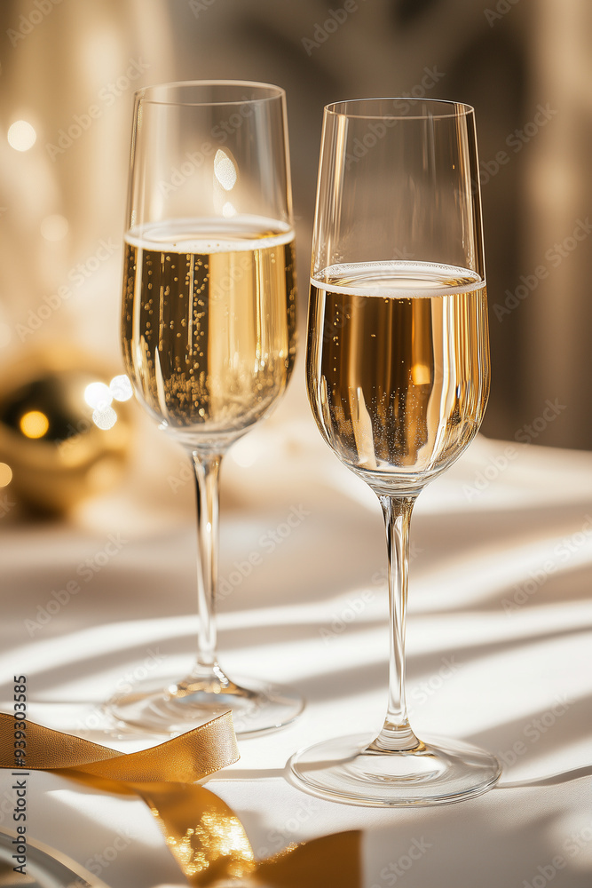 Close-Up Elegant Champagne Toast Celebration. Close-up of two champagne glasses in a festive setting, ideal for celebrations. Close-Up Elegant Champagne Toast Celebration. Close-up of two champagne glasses in a festive setting, ideal for celebrations.
