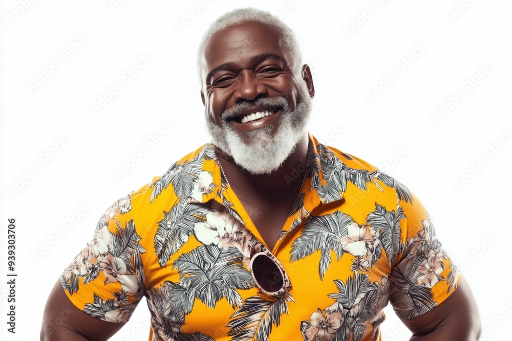 Joyful Senior Man in Tropical Shirt Joyful Senior Man in Tropical Shirt