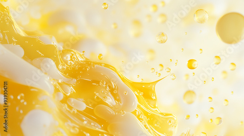 Liquid Oil, Beer, Honey or Gasoline. Liquid Soap Lotion Pouring Omega 3, Liquid Vitamins, Gold Macro Design. Flowing Wet Substance Running Yellow Fluid. Broken Egg Splash. Golden Water or Oil Drops.