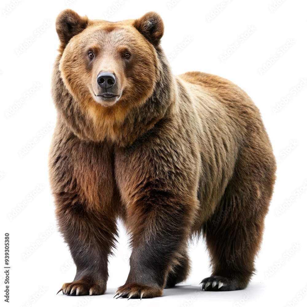 Fototapeta premium grizzly bear, ursus arctos portrait full body, isolated on white background