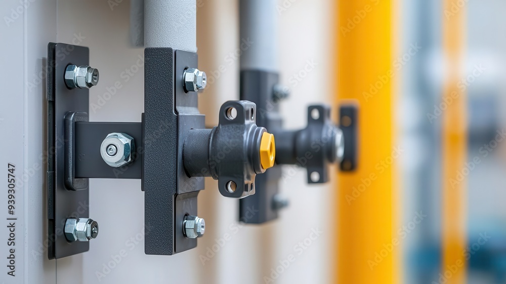 A detailed image of the mounting brackets used to securely attach the fire pipe cabinet to the wall A detailed image of the mounting brackets used to securely attach the fire pipe cabinet to the wall