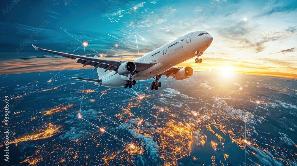 Naklejka premium Strategic Airfreight Route Planning in Aerial Logistics for Optimal Efficiency and Optimization