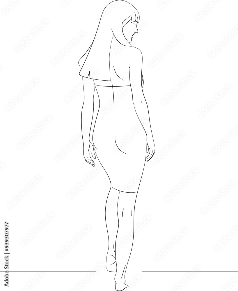 Beautiful Woman in fashion party wear, Hand drawn in thin line style Beautiful Woman in fashion party wear, Hand drawn in thin line style