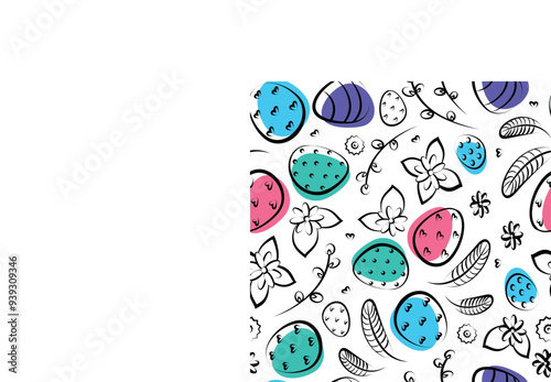 seamless background of Easter eggs and flowers and pussy willow