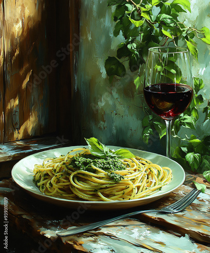 pasta with fresh herbs and pamesan photo