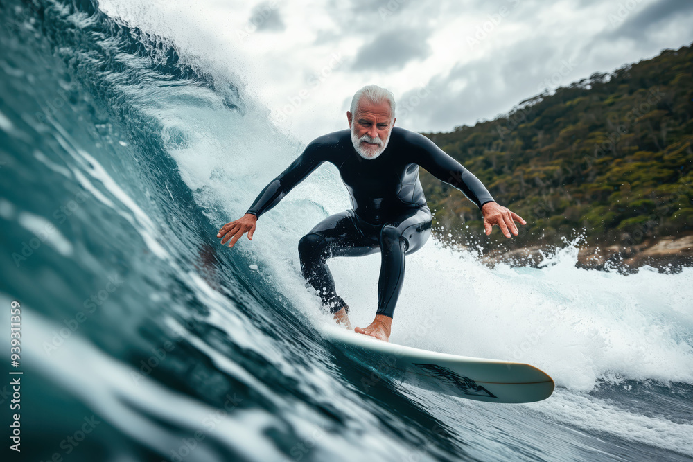 Experienced Surfer Riding a Wave