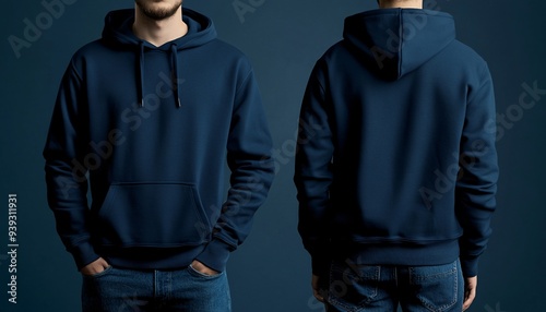 Aesthetic Branding Person in Navy Blue Hoodie Front View Branding