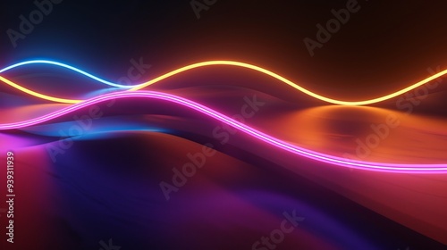 3d rendering of vibrant neon wavy lines glowing in the dark - abstract modern background with colorful flowing light waves for futuristic tech concepts and dynamic digital art, ideal for wallpaper, we photo