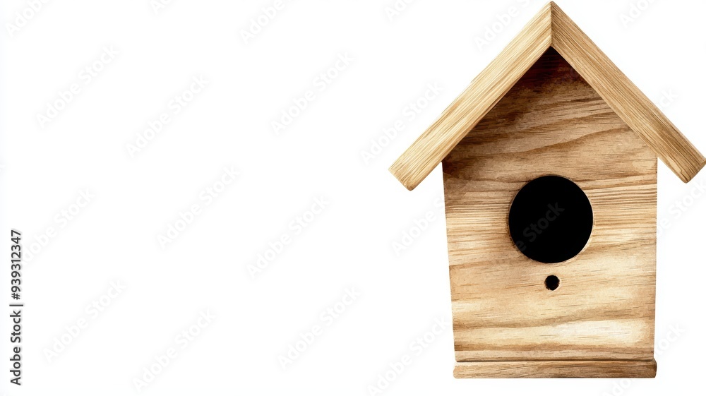 Wooden birdhouse, delicate craftsmanship, isolated on white, Watercolor style Wooden birdhouse, delicate craftsmanship, isolated on white, Watercolor style