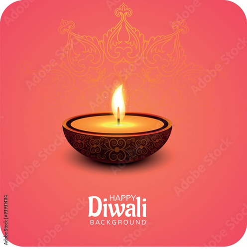 Colorful clay diya lamps with flowers on purple background