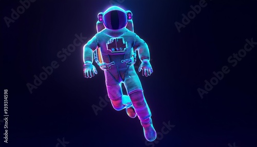 Glowing astronaut floats in the darkness of space