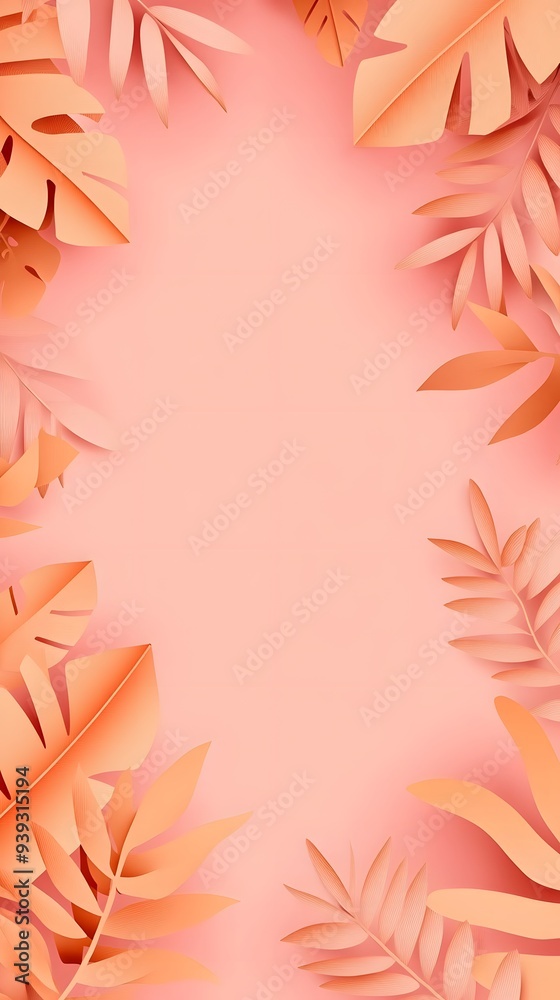 Tropical Leaf Frame on Peach Background Tropical Leaf Frame on Peach Background