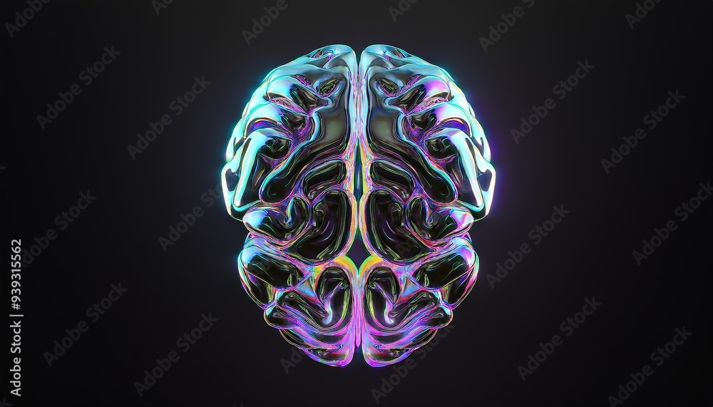 Holographic brain shimmers against a black background Holographic brain shimmers against a black background