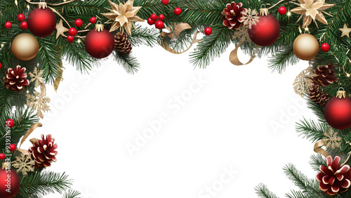 Festive Christmas Garland Banner Isolated on Transparent Background for Holiday Decor
