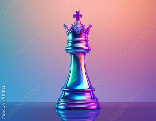 Shining iridescent king piece stands tall against a vibrant gradient background