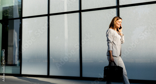 Business woman strolls conf...