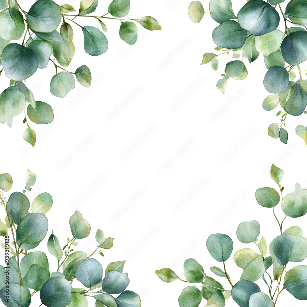 Watercolor Eucalyptus Leaves Frame Isolated on White
Watercolor Eucalyptus Leaves Frame Isolated on White