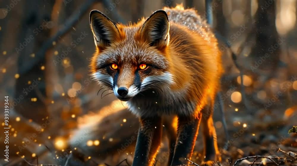 fox with orange fur in the middle of a deciduous forest footage