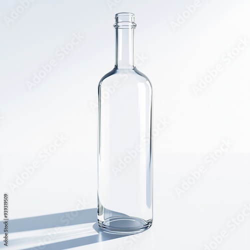 Empty glass bottle with a white background.