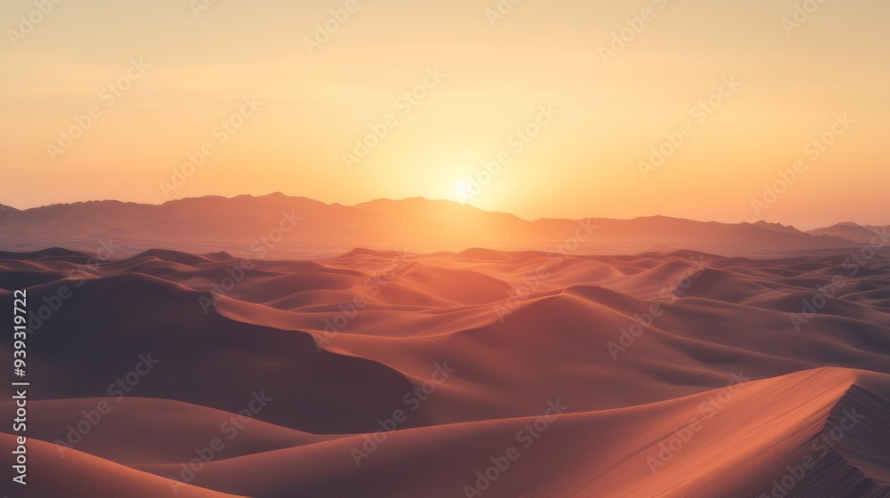 Naklejka premium The golden light of the setting sun painted the desert sky in hues of orange and red, casting long shadows across the rugged mountains