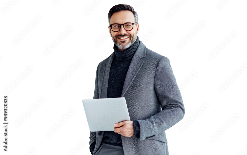 businessman holding a tablet isolated on white businessman holding a tablet isolated on white