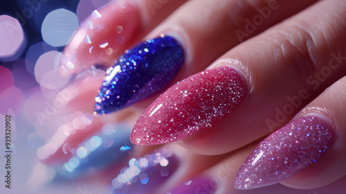 Glittery Pink Manicure with Bokeh Effect