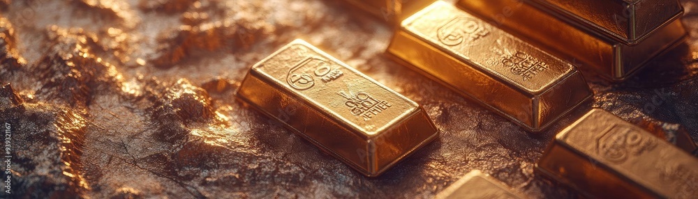 Shiny gold bars stacked on a textured surface, reflecting light beautifully, symbolizing wealth and luxury. Shiny gold bars stacked on a textured surface, reflecting light beautifully, symbolizing wealth and luxury.