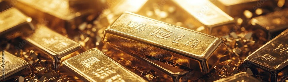 Shining gold bars stacked together, symbolizing wealth, luxury, and the allure of precious metals in a dazzling display. Shining gold bars stacked together, symbolizing wealth, luxury, and the allure of precious metals in a dazzling display.