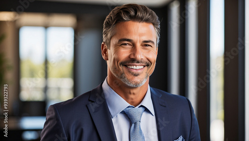 Successful businessman looking confident and smiling enthusiastically