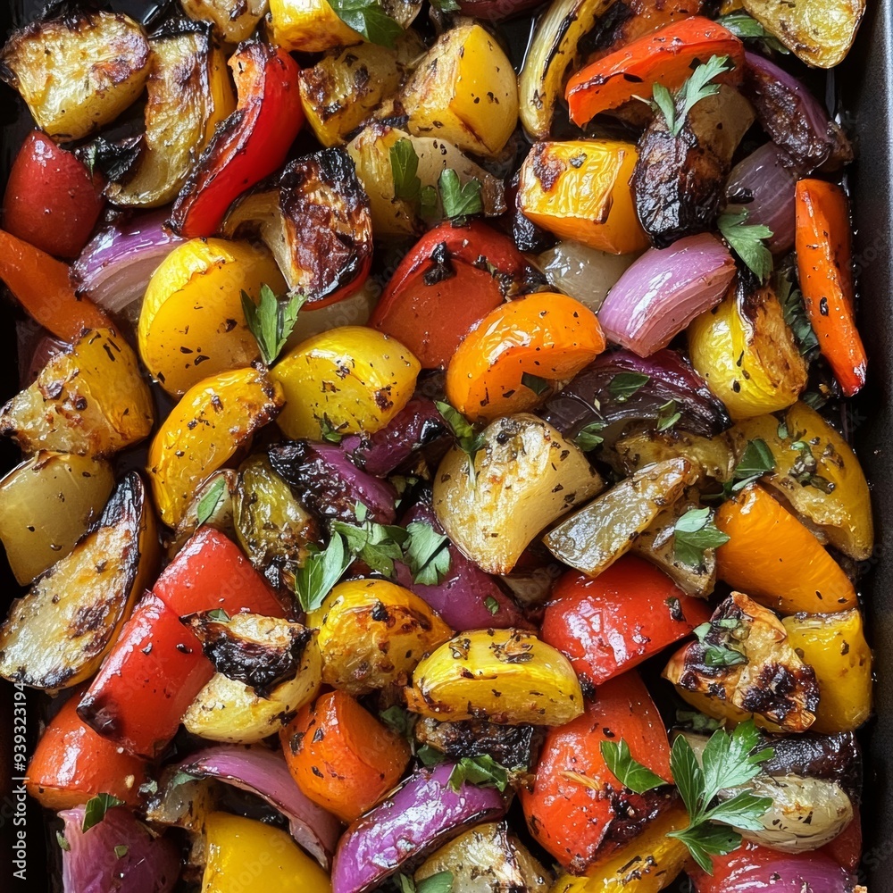 42. Juicy roasted vegetables in a balsamic glaze, vibrant colors, healthy and flavorful side dish. 42. Juicy roasted vegetables in a balsamic glaze, vibrant colors, healthy and flavorful side dish.