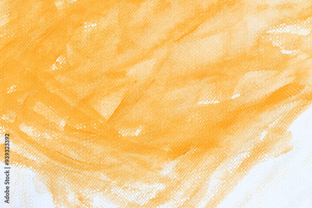 Orange watercolour paint brush on the white art paper background.